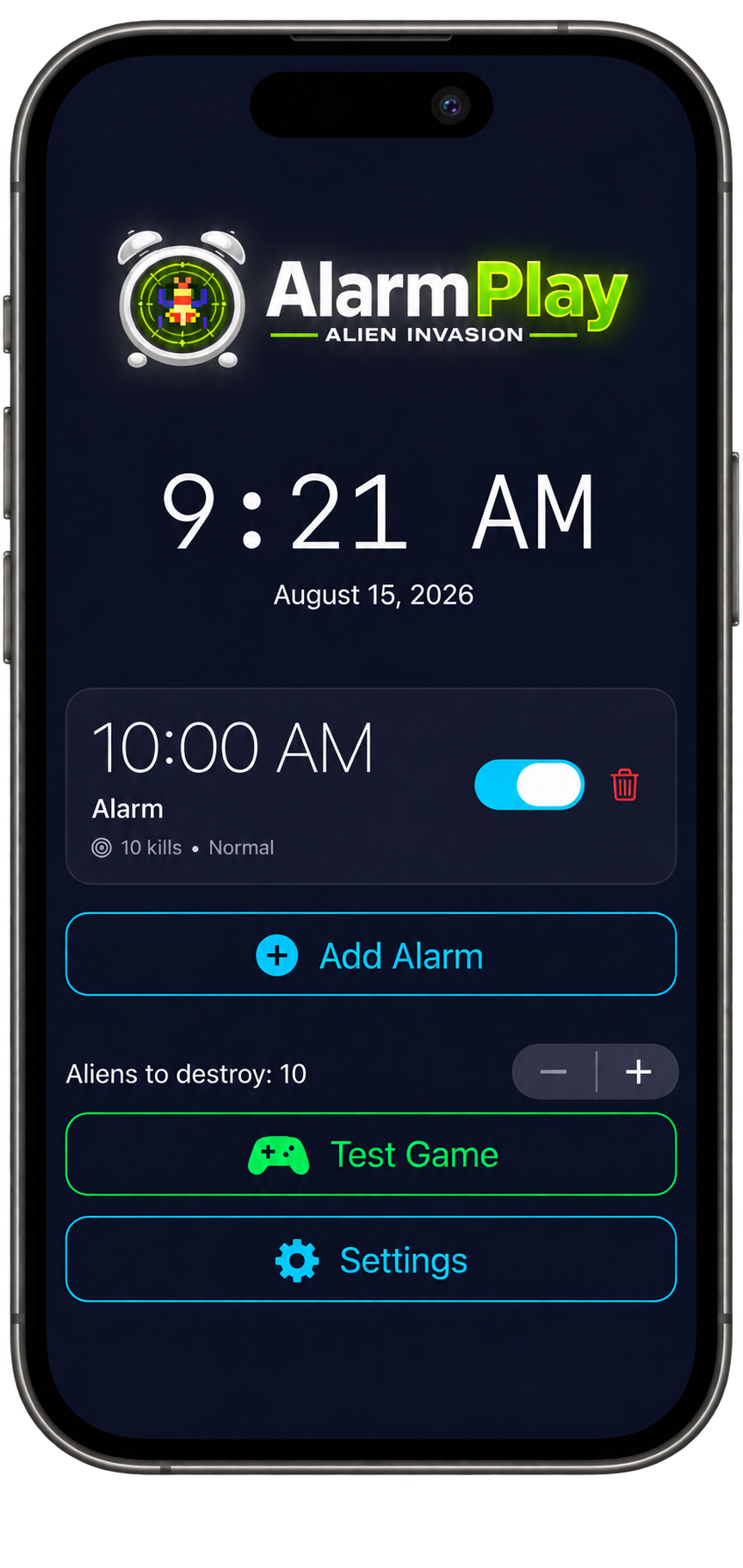 AlarmPlay alarm home screen