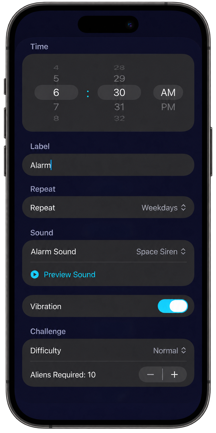 AlarmPlay edit alarm screen