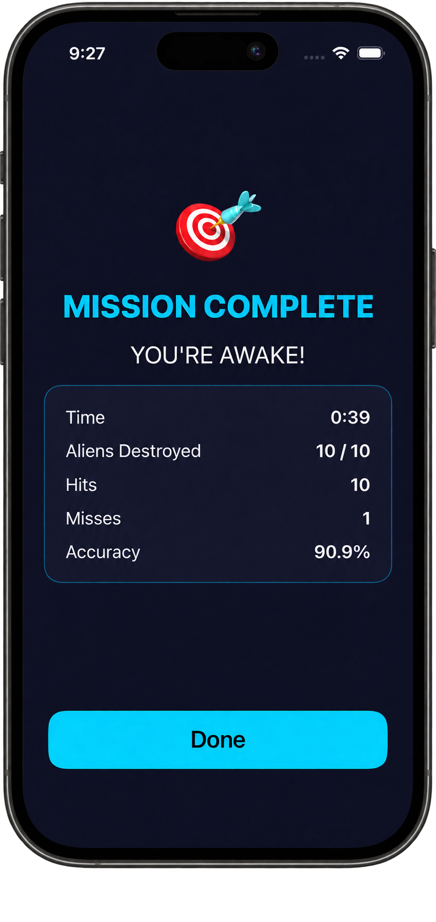 AlarmPlay mission complete screen